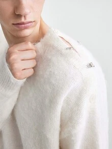 RONVEXI Men's Solid Color Casual Versatile Daily Wear Long Sleeve Sweater - Beige - View 2