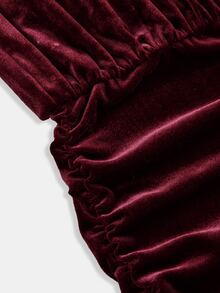 SHEIN Tween Girl Beaded Petal Kids Sleeve Waist-Cinching Snug Fit Winter Dress For Holiday Party, Dance, Casual And Daily Wear Autumn Tween Girl - Red - View 3