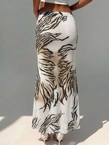 Aloruh 女款度假風斑馬紋網紗美人魚裙 - 彩色 - 查看 2