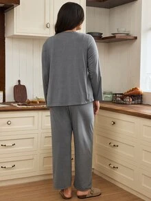 Doze Lane Women's Casual Plus Size 3 Pieces Pajama Set - Grey - View 2