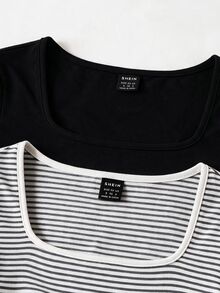 SHEIN BASICS Women's Casual Minimalist Long Sleeve Bodysuit 2pcs Set - Multicolor - View 7