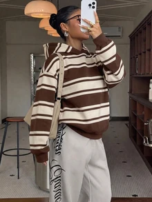Muchica Women's Streetwear Striped Colorblock Long Sleeve Hooded Sweatshirt - Multicolor - View 5