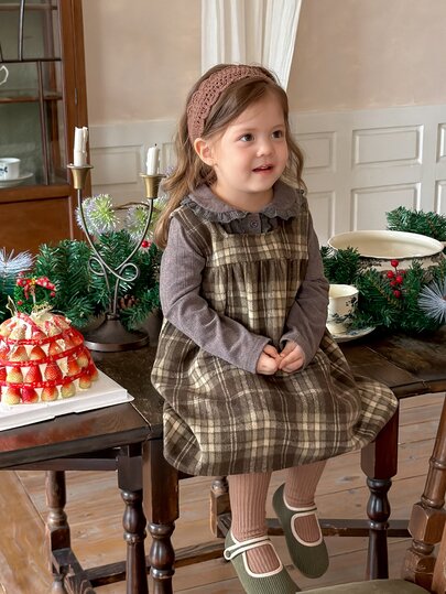 DAZY Infant/Toddler (Girl) Plaid Casual Loose Korean Style Dress