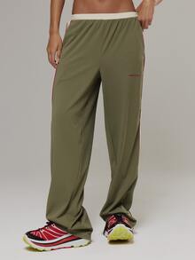 Musera Sport Contrast Colour Elasticated Waist Side Stripe Loose Fit Wide Leg Jogger Outdoors Workout Gym Terra Peak - Army Green - View 1
