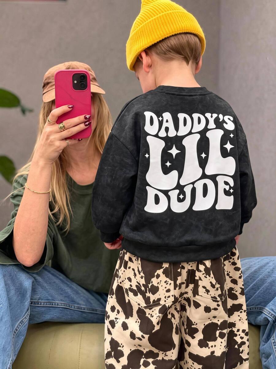 SHEIN Young Boy Letter Graphic Casual Daily Long Sleeve Sweatshirt - Multicolor - View 1