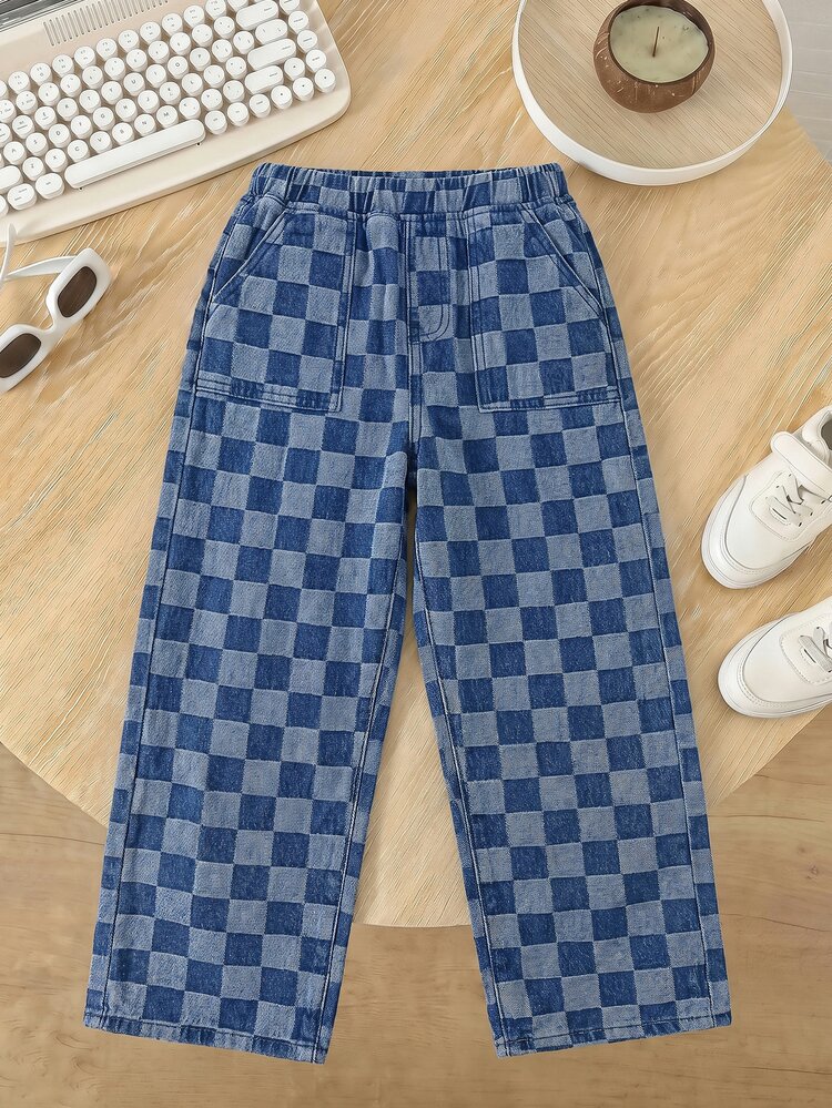 Tween Boy Fashion Casual Striped Light And Dark Blue Loose And Comfortable Jeans For Black To School - Blue - View 7