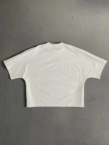 StoneGrade 美式復古彎曲英文字體冰山風景印花全幅時尚男款標準尺寸短版寬鬆蝙蝠袖短袖T恤 - 杏色 - 查看 3
