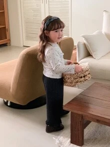 DAZY Baby Girl Polka Dot Casual Versatile Daily Outing Long Sleeve Top - Light Grey - View 2