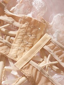 SHEIN 性感透視刺繡兩件套 - 杏色 - 查看 6