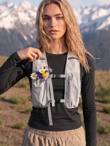 WanderVale Women's Geometric Pattern Zipper Design Outdoor Vest - Light Grey - View 7