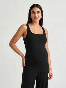 Modmama Casual mångsidig enfärgad åtsittande linne för gravida - Svart - Visa 7