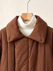 Rusticease Women's Solid Color Double-Breasted Long Sleeve Casual Winter Coat - Brown - View 3