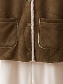 Rusticease Color Block Zipper Pocket Waist Cinched Mid-Length Windbreake Club Everyday Brown And White Polka Dot Fall Vintage Casual - Brown - View 4