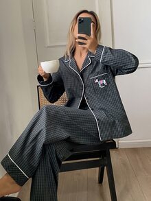 DAZY Women's Plaid Colorblock Long Sleeve Top And Pants Casual Daily Home Sleepwear Set - Green - View 3