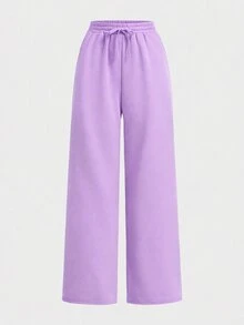 SHEIN Girlism 青少年女孩紫色連帽兩件套，雙拉鍊秋季夾克搭配直筒寬鬆長褲，學院風，適合返校季與街頭穿搭 - 紫色 - 查看 5