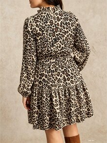 Nubod Fashionable Autumn/Winter French Vintage Elegant Commuter Waist-Cinching Ruffle Hem Ditsy Ditsy Floral Doll Dress Fall - Brown - View 2