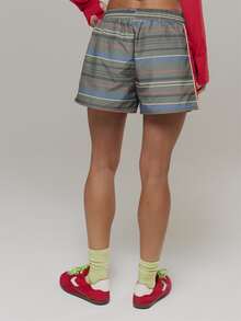 Musera Sport Contrast Colour Panel Side Multistripe Elasticated Waist Mini Coord Shorts Outdoors Workout Gym Terra Peak - Multicolor - View 4