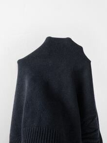 SHEIN 女款深棕色V領麻花編織針織毛衣，休閒長袖套頭衫 - 藏蓝色 - 查看 6