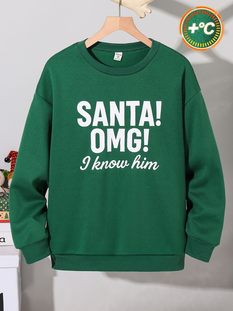 SHEIN Teen Boys' Casual Minimalist Christmas Graphic Loose Fit Long Sleeve Sweatshirt, Suitable For Autumn