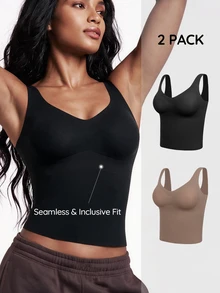 SHAPORA Women's Best-Selling Minimalist Solid Color Fashionable Comfortable High-Value High-Quality Portable Tank Top 2 Pieces Set - Multicolor - View 3