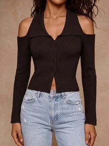 Glamine Women's Solid Color Casual Versatile Daily Wear Knitted Top - Coffee Brown - View 9