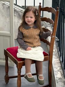 DAZY Infant/Toddler (Girl) Colorblock Korean Style Casual Layered Sweater, Autumn/Winter - Camel - View 8