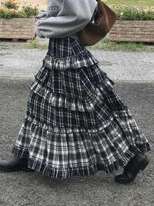 FRIFUL Women's Plaid Pleated Casual Versatile Daily Wear Skirt - Grey - View 1