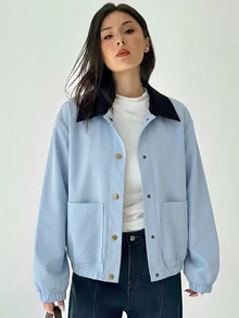 Aloruh Women's Solid Color Long Sleeve Single-Breasted Casual Jacket - Baby Blue - View 4