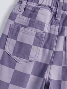 Elladie kids Denimly 嬰兒與幼兒休閒戶外學院風百搭牛仔長褲，彈性腰帶，格紋圖案，水洗 - 紫色 - 查看 4