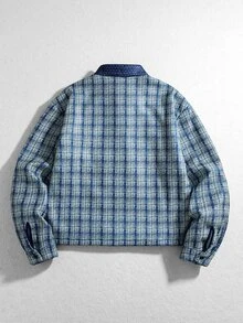 ROMWE MEN Men's Autumn/Winter Patchwork Streetwear College Style Hot-Selling Shirt - Blue - View 2