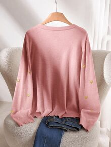 CosyJoli 女款大尺碼心形刺繡基本款開襟衫 秋冬款 - 藕粉色 - 查看 2