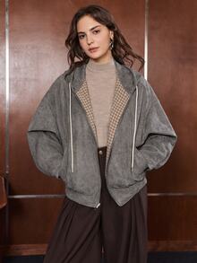Anewsta Women's Colorblock Reversible Hooded Jacket - Grey - View 5