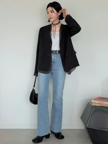 Dazy Tall Women's Early Autumn New Korean Style Patchwork Sheer Lightweight Fabric Blazer - Black - View 3