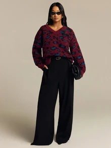 COSMINA Women's V-Neck Leopard Print Casual Versatile Daily Wear Long Sleeve Sweater - Multicolor - View 4