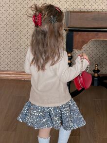 DAZY Infant/Toddler (Girl) Solid Color Bow Ruffle Trim Spring/Summer Top - Beige - View 2
