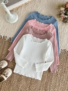 LMoss Kids Young Girl 4件組女童長版針織休閒T恤套裝，秋季女童服飾，適合休閒穿著與街頭風格 - 彩色 - 查看 6