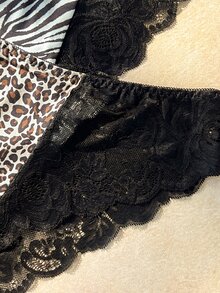 Bare Chapter Plus Size Women Lace Patchwork Sexy Daily Triangle Panties - Multicolor - View 5