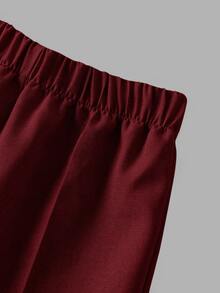 SHEIN 小男孩三件套西裝：卡其色背心、鬆緊腰長褲、領結與長袖襯衫，紳士風，適合春夏/秋冬 - 酒紅色 - 查看 12