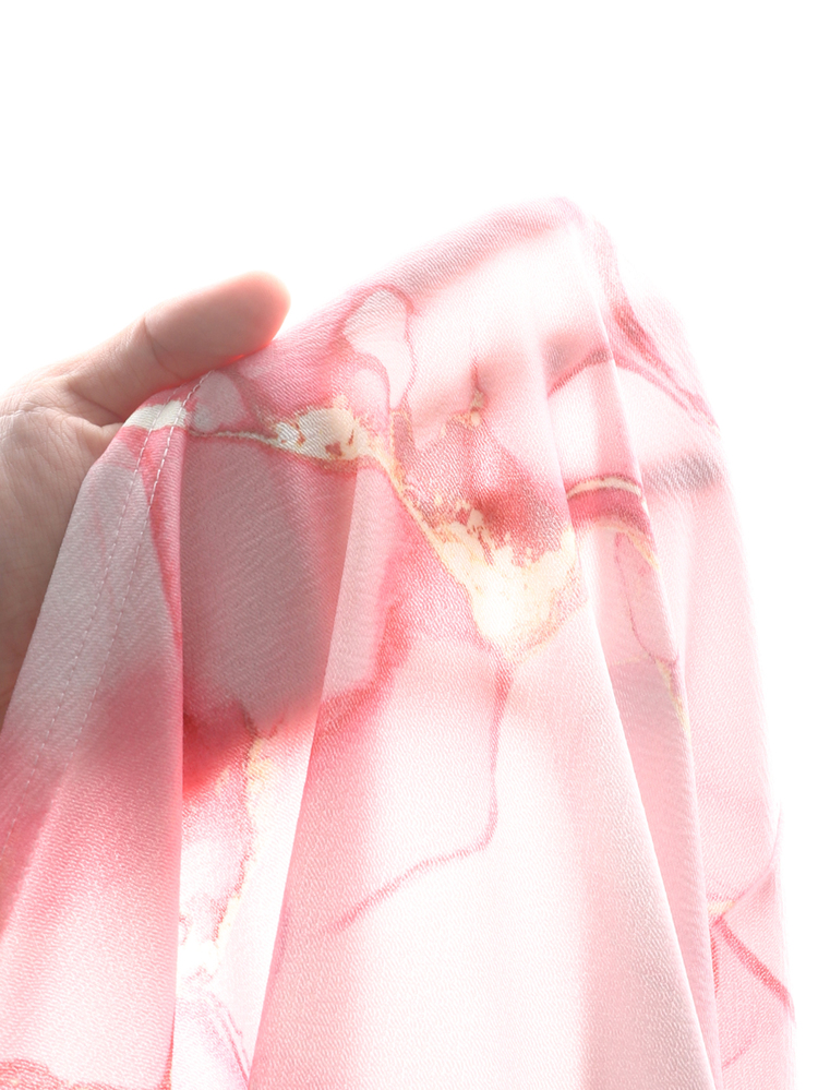 SHEIN فستان ميدي محبوك كاجوال أنيق بياقة واقفة وأكمام قصيرة وطبعة زهور وردية للفتيات المراهقات - وردي - مشاهدة 8