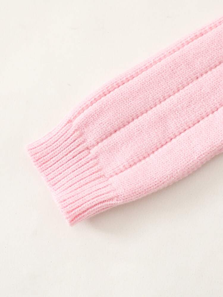 Newborn Baby Cable Knit Long Sleeve Single-Breasted Romper - Baby Pink - View 4