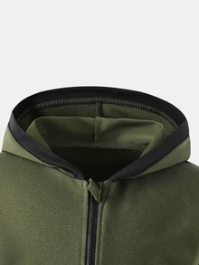 SHEIN 2件組男孩休閒連帽衛衣與運動長褲套裝，適合日常、通勤、運動，秋冬穿著 - 軍綠色 - 查看 5