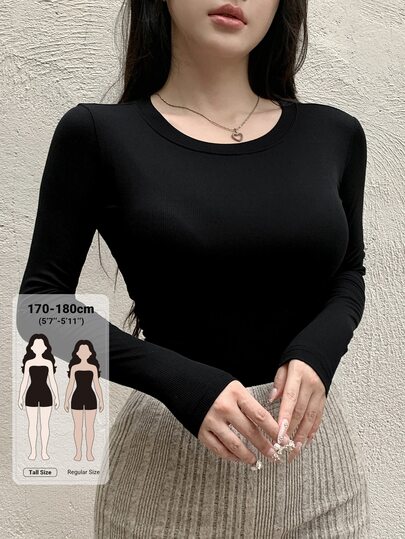 Dazy Tall 여성용 크루넥 긴팔 캐주얼 풀오버 티셔츠 가을