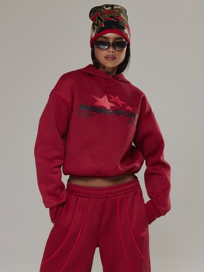 Musera Sport سويت شيرت هودي فضفاض بطقم متناسق مع شعار جرافيكي وأنابيب تباين على الأمام للأنشطة الرياضية الخارجية والتمرين والجيم Terra Peak