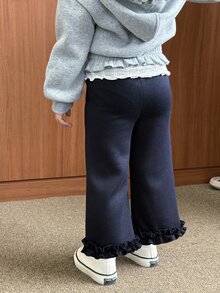 DAZY Baby Girl Solid Color Frill Trim Casual Flare Pants - Royal Blue - View 2