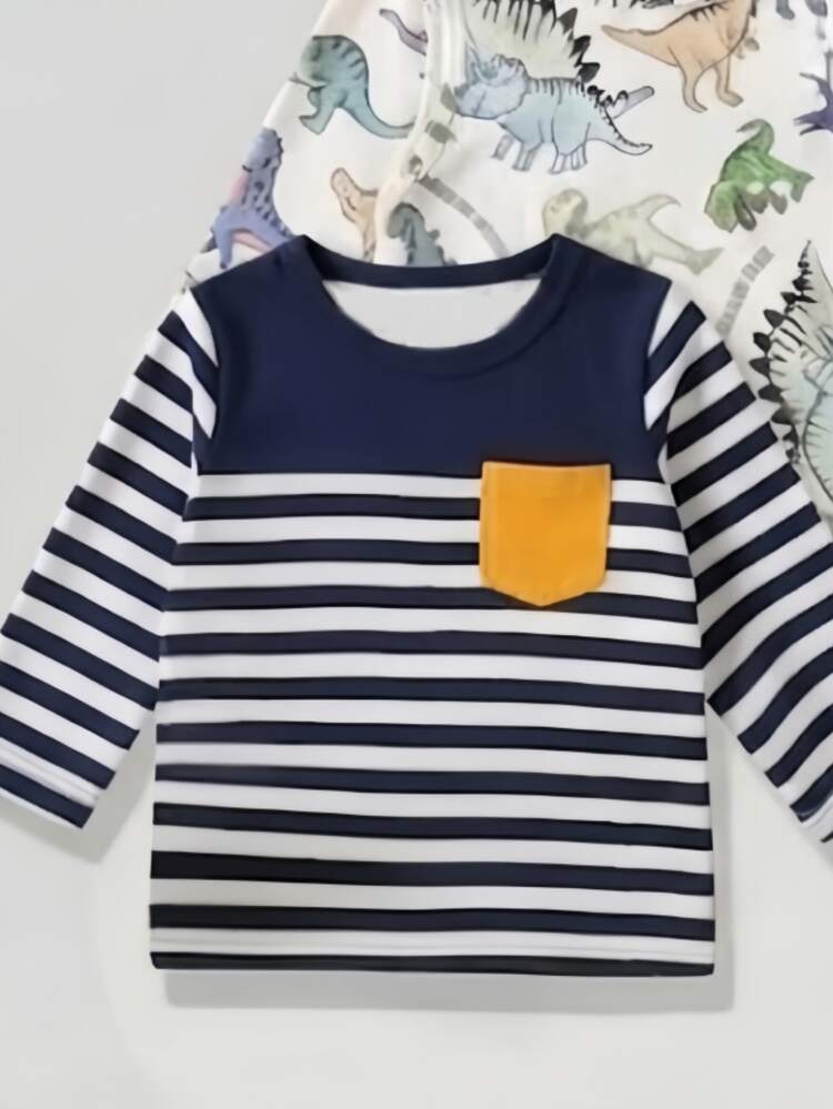 3 RANDOM PCS Baby Boys' Daily Casual, Versatile, Soft-Printed Long-Sleeve Tops In US Autumn Style, Suitable For Autumn And Winter, Festivals, Gifts - Multicolor - View 3