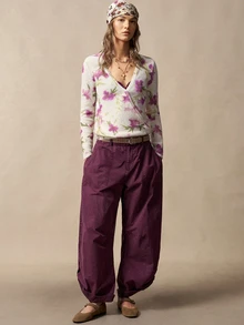 Bohemela Women's Floral Pattern Casual Daily Long Sleeve Sweater - Burgundy - View 5