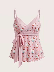 CovetEZ HELLO KITTY AND FRIENDS | SHEIN 女款可愛甜美卡通印花繫腰細肩帶背心，適合外出、街頭穿搭、機場造型 - 彩色 - 查看 2