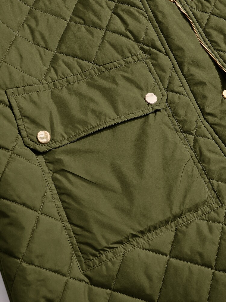 Rusticease Plus Flap Pocket Quilted Vest Coat, For Winter Fall Autumn - Army Green - View 7