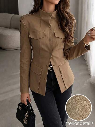 Easowa Chaqueta para mujer de corte regular con forro térmico, estilo casual relajado y elegante para el otoño/invierno