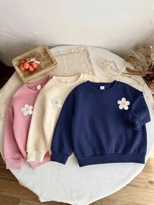 SHEIN 女童 3件組 針織素色圓領寬鬆休閒秋冬衛衣套裝 - 彩色 - 查看 7